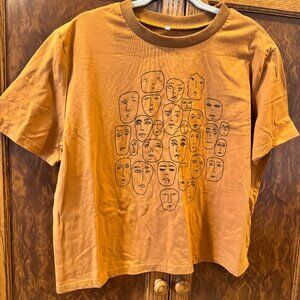 Rust Orange Abstract Faces Graphic T-Shirt Cropped Tee